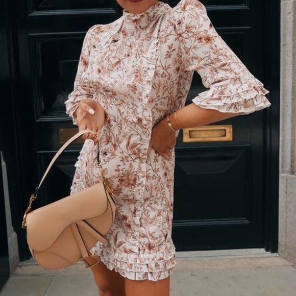 Cream white and brown floral dress - Picture 2 of 5